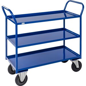 Kongamek Etagenwagen voll verschweisst in blau mit 3 Böden 940x440mm Ladefläche und 24mm Rand mit Bremse