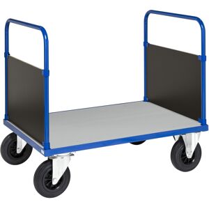 Kongamek Plattformwagen in blau 1200x800x900mm mit verzinkter Ladefläche, 2 Seitenwänden und Gummibereifung ohne Bremse