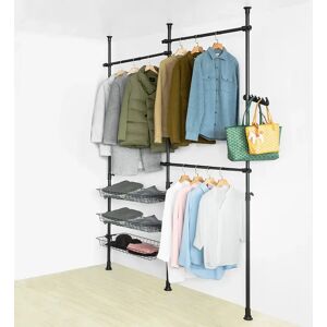 SoBuy Walk-In Closet, Teleskopstativ, Tøjstativ, Garderobe, Sort