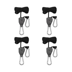 4 Pack 1/8 tommer Justerbar Heavy Duty Rope Hanger Ratchet Grow Light Armaturer, forstærket metal indvendigt gear