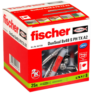 Fischer Vådrumsdybel Duoseal M/skrue 8,0 X 48 Mm, A2, Tx, Pan, 25 Stk.