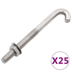 vidaXL forankret J-bolt 25 sæt med møtrik og spændeskive M8 x 120 mm