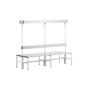 Sypro Banco de acero inoxidable para vestuarios, H x P 1650 x 725 mm, longitud 2000 mm, 12 ganchos, gris luminoso