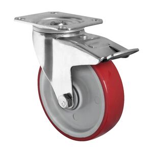 eurokraft basic Cubierta de PU, roja sobre llanta de poliamida, Ø x anchura de rueda 125 x 32 mm, a partir de 2 unid., rueda de maniobra con freno doble