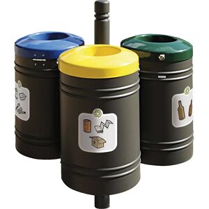 PROCITY Recipiente de residuos para exteriores GUSTAVIA, capacidad 3 x 40 l, con juego de adhesivos, gris