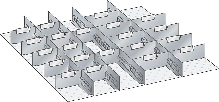 LISTA Juego de separadores de cajones, 4 paredes ranuradas y 21 chapas separadoras, 25 piezas, para altura del frente de 75 mm