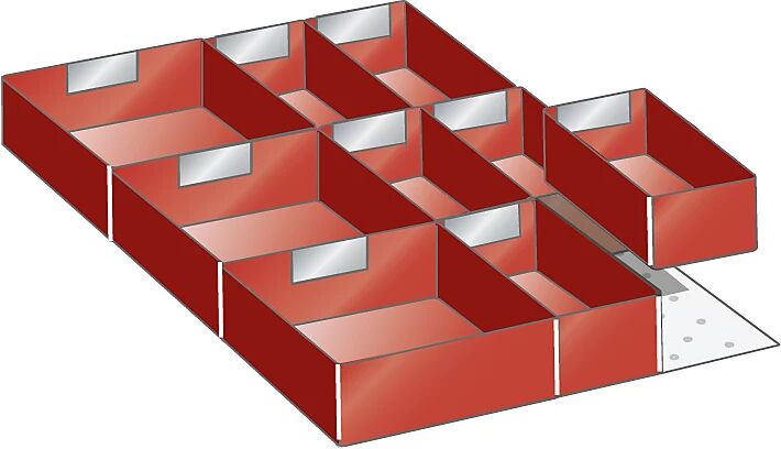 LISTA Juego de separadores de cajones, anchura 500 mm, 9 cajas insertables, 1 escuadra distanciadora