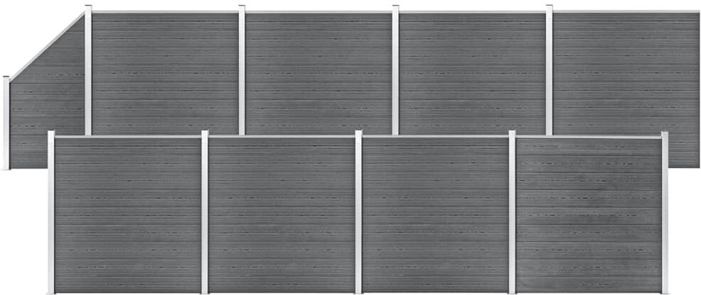 vidaXL Set de valla 8 cuadradas + 1 oblicua WPC gris 1484x186 cm