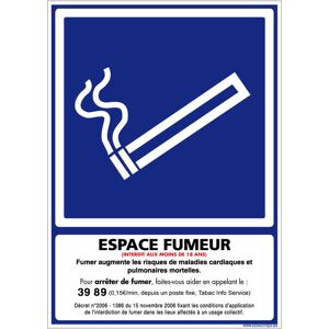 Signaletique.biz France - Affiche officielle Espace Fumeur, emplacement fumeur. Signalisation Information Avertissement. Autocollant, pvc, Alu - Publicité