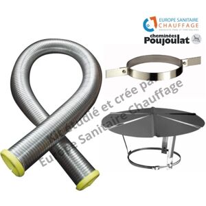 ESC Kit tubage flexible double peau inox diamètre 100 + collier de fixation haute + chapeau Poujoulat 10 mètres - Publicité