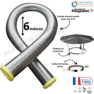 ESC Kit tubage flexible double peau inox diamètre 130 + collier de fixation haute + chapeau Poujoulat 6 mètres - Publicité