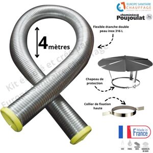 ESC Kit tubage flexible double peau inox diamètre 130 + collier de fixation haute + chapeau Poujoulat 4 mètres - Publicité