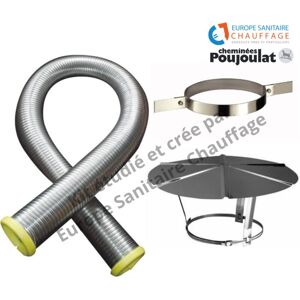 ESC Kit tubage flexible double peau inox diamètre 80 + collier de fixation haute + chapeau Poujoulat 11 mètres - Publicité