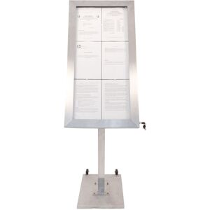 Securit - Porte-menu led format 6 x A4 en Inox brossé avec pied (roulettes intégrées) - Inox - Publicité