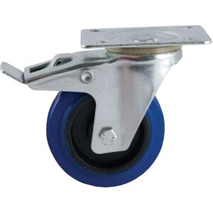 Roulette D125mm caoutchouc bleu platine pivotante avec frein AVL  - Noir