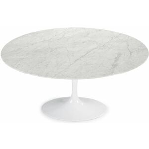LES TENDANCES Table tulipe ronde 130 cm marbre blanc pied blanc mat - Publicité