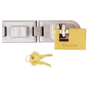 Master Lock 606720EURD Moraillon à double charnière + cadenas en laiton - Publicité
