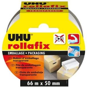 Lot de 3 rubans adhésifs UHU Rollafix Emballage Transparent- 66m x 50mm