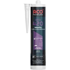 ACO 420 - Mastic colle polyuréthane produit de fixation et d'étanchéité spécial bâtiment - BLANC -300ML - Publicité