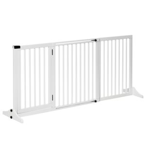 PawHut Barrière de sécurité chien barrière autoportante longueur réglable porte verrouillable intégrée dim. 113-166L x 36l x 71H cm pin blanc