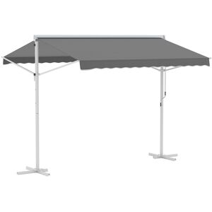 Outsunny Store Double Pente Auvent sur Pied Réglable avec Manivelle Imperméable et Résistant aux UV 295 x 294 x 250 cm Gris et Blanc