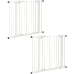 PawHut Lot de 2 barrières de sécurité pour chien animaux sans perçage avec fermeture automatique largeur 76-103 cm blanc