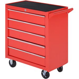 DURHAND Chariot à outils sur roulettes pour atelier avec 5 tiroirs verrouillable 2 clés acier 69 x 33 x 75 cm rouge