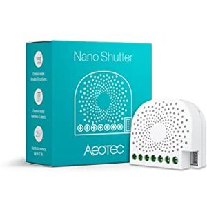 AEOTEC ZW141-C Nano Shutter, Z-Wave Plus S2 Contrôleur de moteur On/Off/Stop pour rideaux, volets roulants, tonalité, portails, installation invisible, 240 V, Blanc, S - Publicité