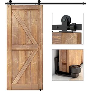 ETIASQSA 182CM/6FT  6.6FT/200CM Quincaillerie De Porte Coulissante Kit Porte Coulissante Rail pour système de quincaillerie à célibataire porte Contient Ajustable Guide de Plancher Noir Guide - Publicité