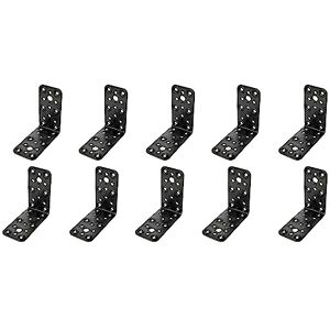 Amig Pack de 10 Angles Plats pour Structures en Bois   Supports d'Angle à 90 degrés   Équerres de Montage   Fixation pour Meubles, Armoires ou Tables   Acier   Couleur Noire   100 x 50 x 2.2 mm - Publicité