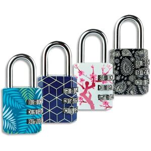 Master lock Cadenas à combinaison 3 chiffres largeur 30 mm motifs tendance imprimés sous blister - Lot de 4