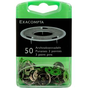 Exacompta Boîte de 50 punaises 3 pointes en acier nickelé - Hauteur de pointe 3mm - 12mm de diamètre - Nickelé - Lot de 10