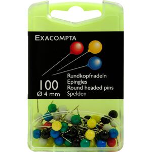 Exacompta Boîte de 100 épingles sphériques - Hauteur de pointe 15mm - 4mm de diamètre - Couleurs assorties Couleurs assorties