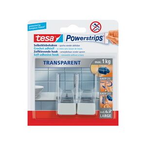 Tesa Powerstrips Crochet adhésif LARGE, transparent / blanc - Lot de 3