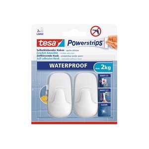 Tesa Powerstrips Crochet WATERPROOF Large, plastique, blanc - Lot de 3 Transparent / noir