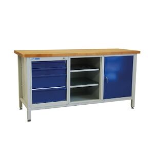 PROREGAL Etabli GIANT RHINO avec 4 tiroirs + compartiment d'étagère + 1 porte   HxLxP 84x170x60cm   Capacité de charge 500kg   Gris/bleu - Publicité