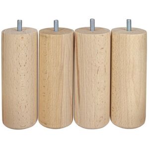 Non communiqué Lot De 4 Pieds De Meuble Cylindrique Fixes Hêtre Brut Blanc/Beige, 15Cm Blanc - Publicité