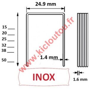 Kicloutou Agrafes 16WC / S2 - 30mm inox 304 - Boite de 10000