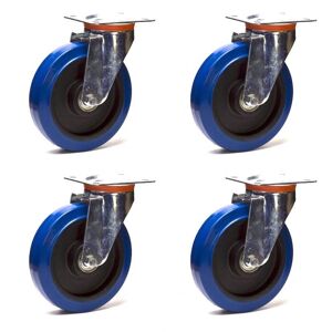 Lot roulettes pivotantes caoutchouc EASYROLL® BLEU 125 mm charge - 600 Kg