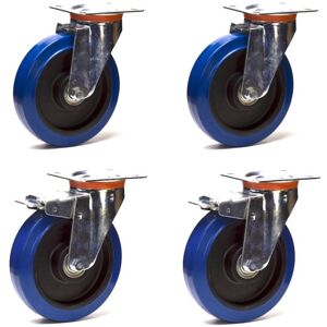 Lot roulettes pivotantes et pivotantes à frein caoutchouc EASYROLL® BLEU 125 mm charge - 600 Kg