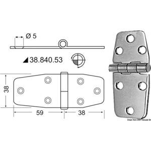 Osculati Cerniera 2,5 mm Cerniere inox 97x38 mm