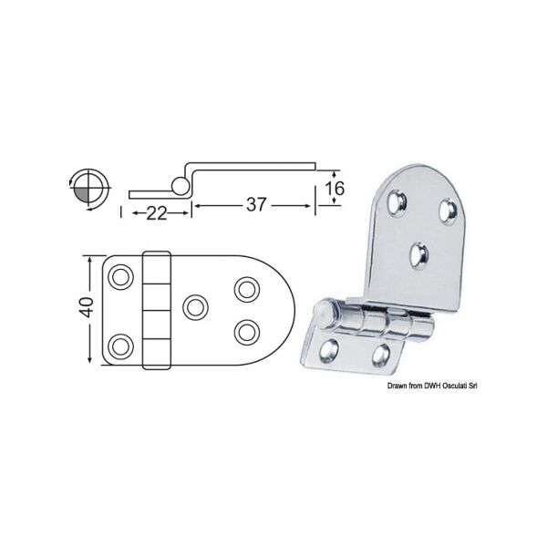 osculati cerniera a sbalzo 2 mm cerniera inox a sbalzo 59x40 mm