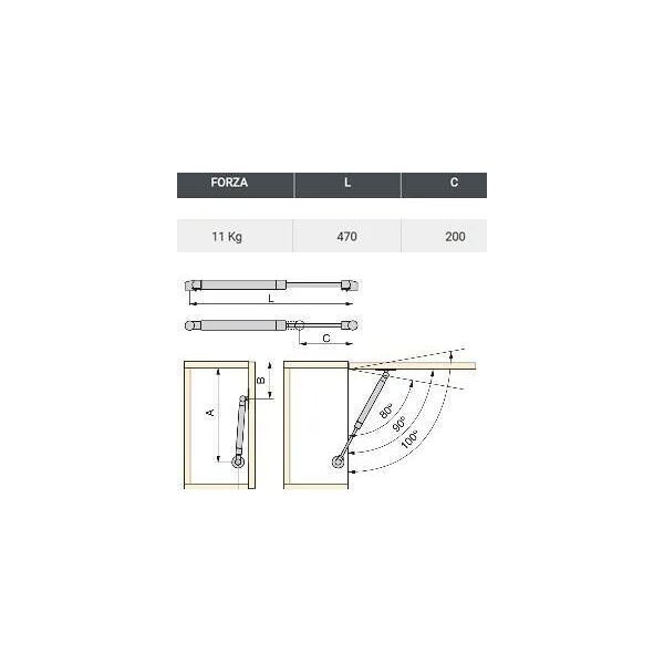 tecnomat pistone a gas potenza 110n l 200-470 mm per ante e armadi acciaio cromato e grigio