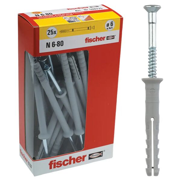 fischer tasselli nylon  n 5x50 mm 25 pezzi con vite a percussione