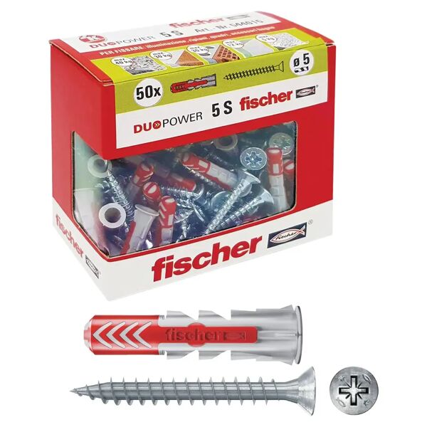 fischer tasselli duopower bi-materiale  5sy 5x25 mm 50 pezzi con vite 4x30 mm