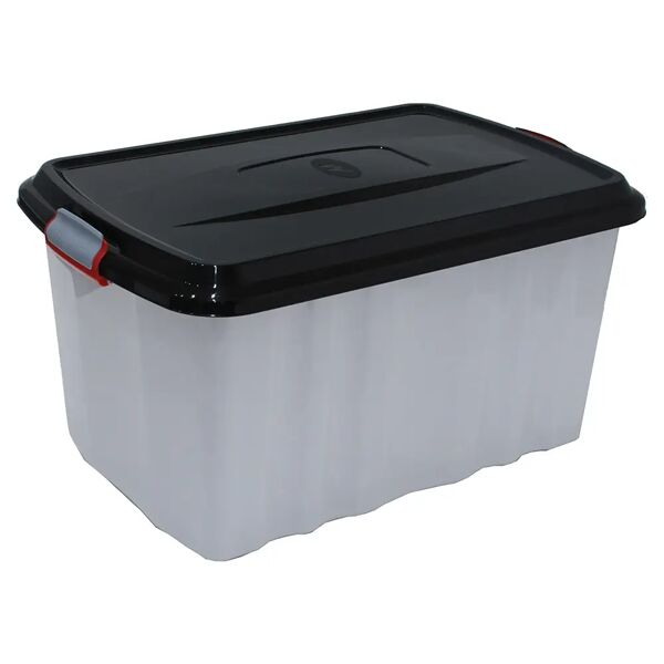 mazzei box con coperchio nero e ruote 59x31x39 cm (lxhxp) 45 l bianco
