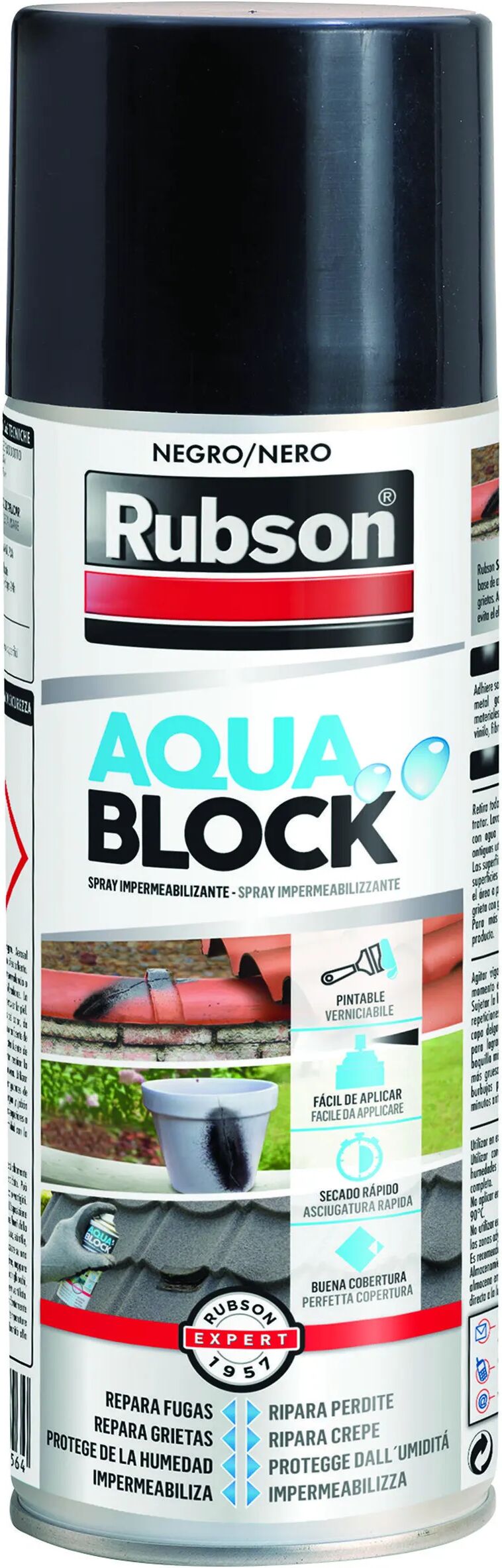 RUBSON Impermeabilizzante  Aquablock Nero Spray 300 Ml Verniciabile Per Superfici Esterne