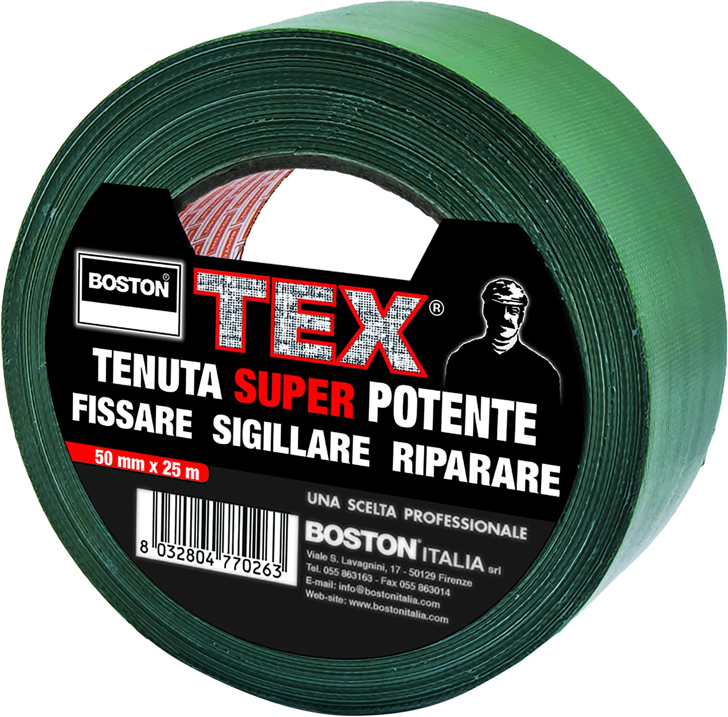 BOSTON Nastro Telato  Verde 50 Mm X 25m Professionale Universale Protegge Ripara E Sigilla