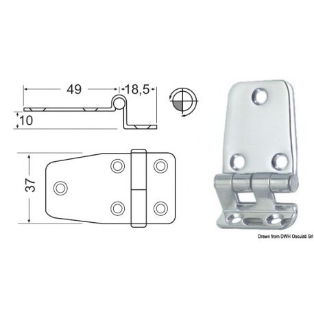 Osculati Cerniera a sbalzo 2 mm Cerniera inox a sbalzo 67,5x37 mm