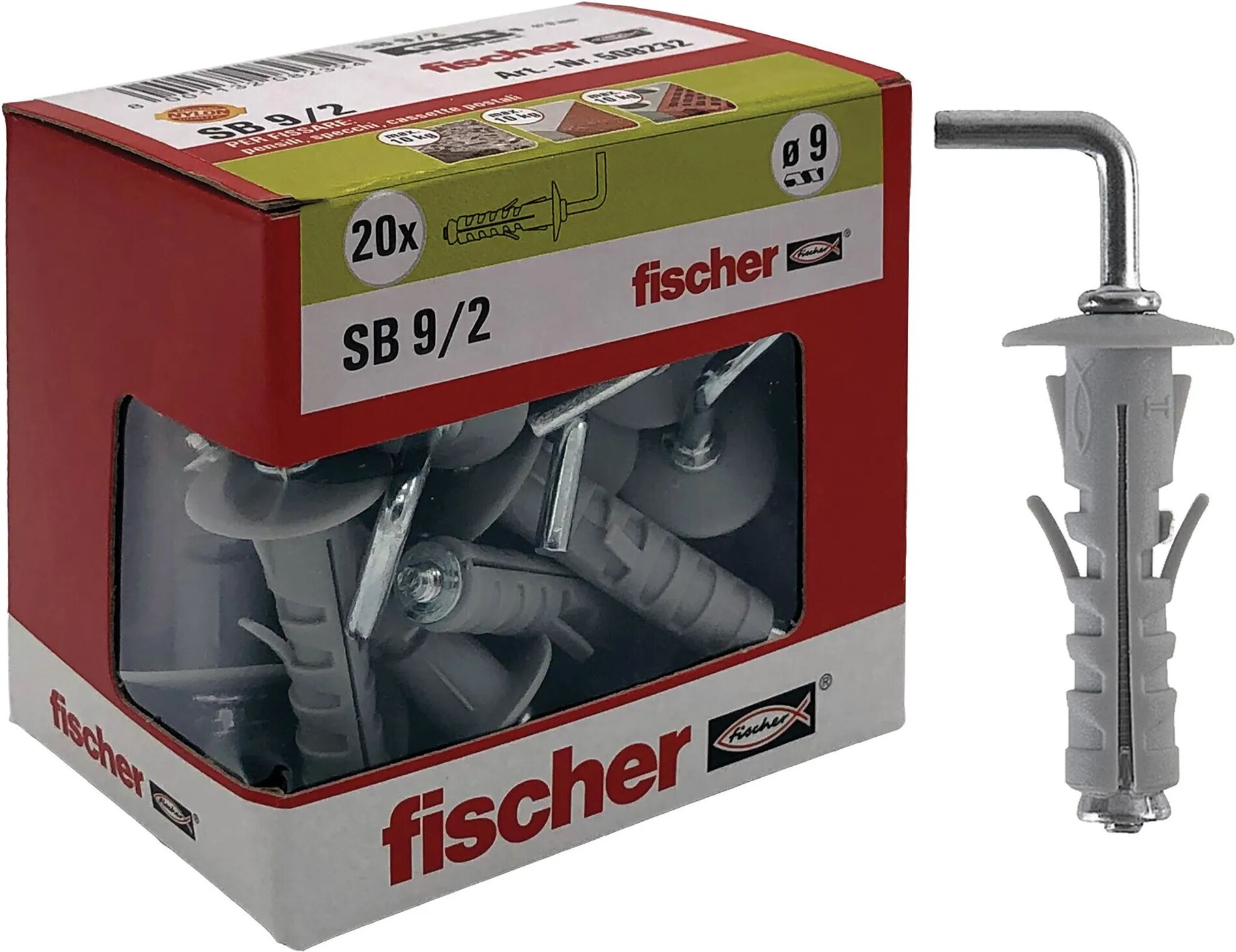 Fischer TASSELLI NYLON  SB 9/2 9x40 mm 20 PEZZI CON GANCIO MEDIO